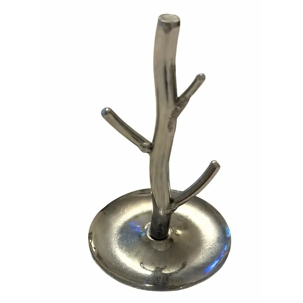 Vintage Jewelry Tree Holder Metal Silver Chrome Ring Dish 3” 3701/66
